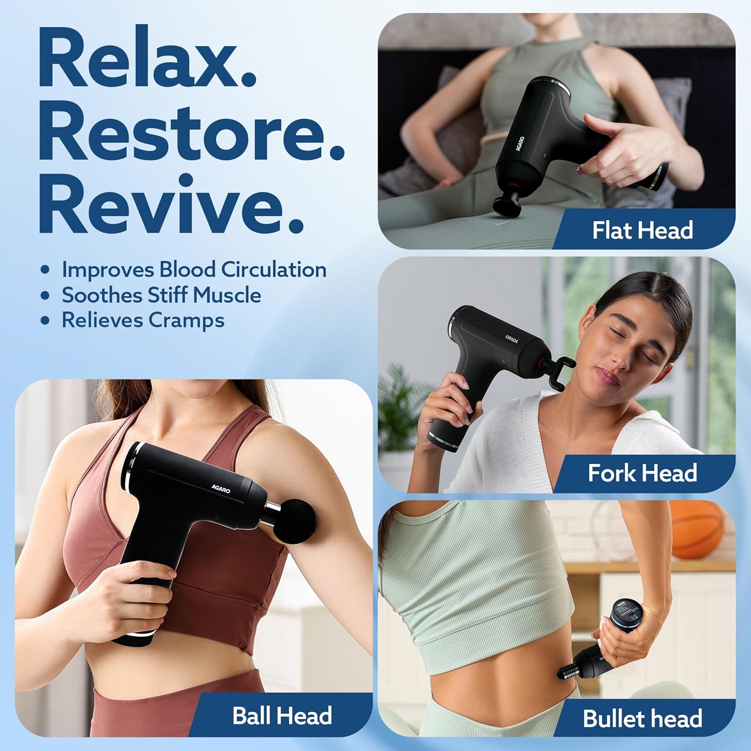 Galaxy Massager Machine, Handheld Deep Tissue Massage Gun, 4 Heads, 6 Speed, Rechargeable Percussion Massager for Muscle